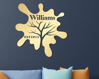 Personalized Metal Splash Wall Art,  Family Tree Large Metal Wall Art,  Customized Home Decoration, New Home ,  Christmas Gifts