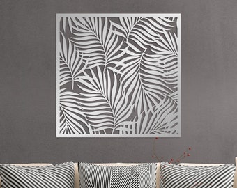 Modern Leaf Metal Wall Art Panel – Botanical Wall Decor for Living Room or Bedroom – Tropical Palm Leaves Laser Cut Metal Wall Sculpture