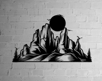 Metal Mountain Wall Art Decor, Black Nature Wall Art, Farmhouse Gift For Friend, Unique Design Mountain Art, Housewarming Gift, Office Gift