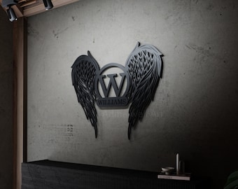 Personalized Metal Angel Wings Name Sign, Large Metal Wall Art,  Personalized Unique Housewarming,  Birthday, Wedding, or Valentines Gifts