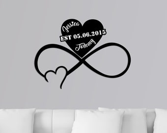 Metal Customized Names and Date Sign , Heart and Infinity, Custom Large Metal Wall Art, Home Decoration, Wedding, New Home, Contemporary Art