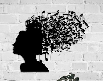 Music Notes Gift, Music Notes and Girl Large Metal Wall Art, Gift for Musician, Home Decoration,  Personalized Unique Gifts
