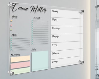 Personalized Acrylic Wall Calendar, Family Wall Planner, Dry Erase Board, School Planner, Monthly and Weekly Calendar, Command Center,