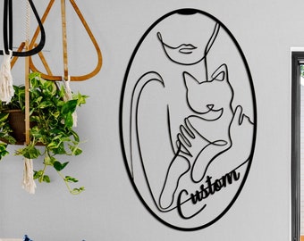 Custom Metal My Cat Wall Art Decor, Personalized Gift For Pet Owner, Modern Home Decoration, Black Metal Abstract Cat Lovers Gift For Her