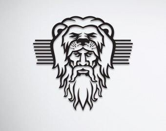 Abstract Unique Design Lion and Man Metal Wall Art and Decor, Office Gift, Gift for Him, Symbol of Power Wall Art, Above Fireplace Wall Art