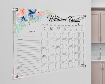 Personalized Acrylic Wall Calendar, Floral Family Wall Planner, Dry Erase Board, School Planner, 2025 Calendar, Command Center