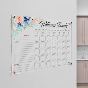 Personalized Acrylic Wall Calendar, Floral Family Wall Planner, Dry Erase Board, School Planner, 2025 Calendar, Command Center
