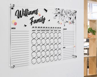 Personalized Acrylic Wall Calendar, Floral Family Wall Planner, Dry Erase Board, Monthly, Weekly, Back to School Gift, School Command Center