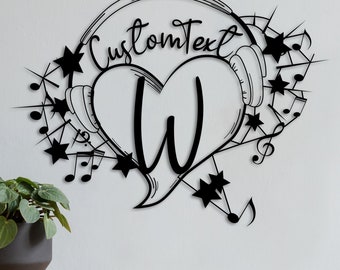 Personalized Music Metal Art, Custom Heart Wall Decor, Music Studio Gift, Modern Musician Room Accent, Unique Home Metal Artwork
