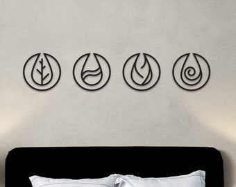 Four Elements Metal Wall Art and Decor, Earth, Water, Air, Fire , Drop Style Four Elements Metal Wall Art, Nature Metal Home Decoration
