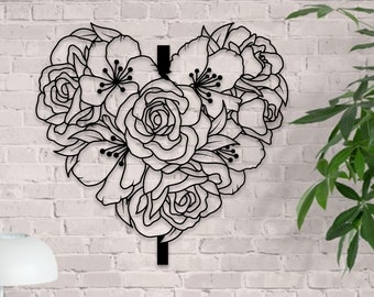 Heart Rose Large Metal Wall Art ,Floral Metal Wall Decor, Flower Home Decoration,  Personalized Unique Wedding, Home Gifts for Couple