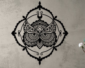 Owl Large Metal Wall Art , Mandala Style Metal Wall Decor Home Decor Wall Art, Personalized Unique Wedding, Home Gifts for Couple