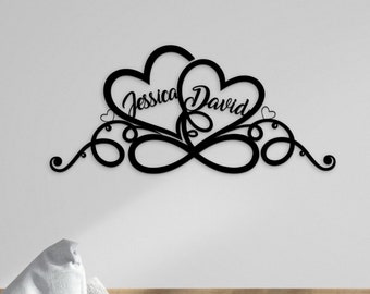 Personalized Metal Wedding Gift for Couple, Custom Heart Sign, Name Date Metal Wall Art Decor, Engagement Announcement Sign Anniversary Gift