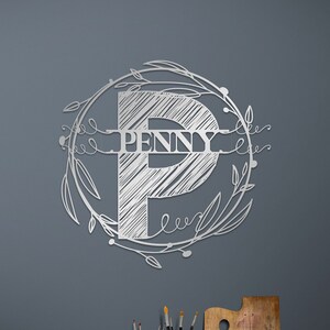 Custom Family Name Large Metal Wall Art Decor, Last Name Metal Sign, Wall Hanging Home Decoration,  Floral Name Sign, Contemporary Art