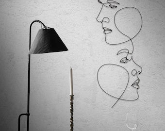 Abstract Faces Metal Wall Art – Minimalist Line Art Sculpture, Modern Face Outline Decor, Contemporary Black Wire Wall Hanging for Home