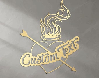 Metal Customized Wall Art , Heart and Fire, Custom Large Metal Wall Art, Home Decoration, Wedding Gifts for Couple, New Home
