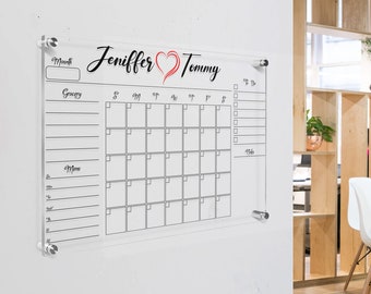 Acrylic Wall Calendar, Personalized Wedding Gift Family Wall Planner, Dry Erase Board, Monthly and Weekly Calendar, Command Center