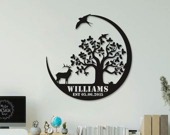 Personalized Deer Metal Sign – Custom Family Name Art, Unique Last Name Sign for Outdoors, Perfect Gift for Hunters and Nature Lovers