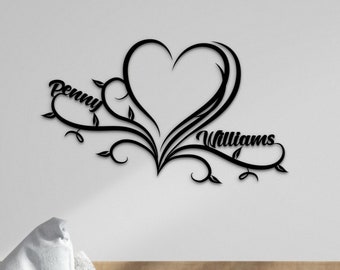 Personalized Wedding Gift for Couple, Heart Sign with Names and Date, Wedding Date Sign, Engagement Announcement Sign, Valentines Day Gift