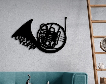 Metal Customized Wall Art,  Music Theme Personalized French Horn Large Metal Wall Art, Home Decoration, Personalized Unique Gifts