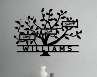 Personalized Metal Family Tree Name Sign, Large Metal Wall Art and Decor,  Customized Home Decoration,  Wedding Gift for Couple