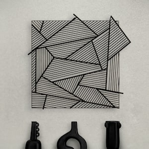 Modern Geometric Metal Wall Art – Abstract Black Line Design Square Panel – Minimalist Home Decor for Living Room, Office, or Entryway