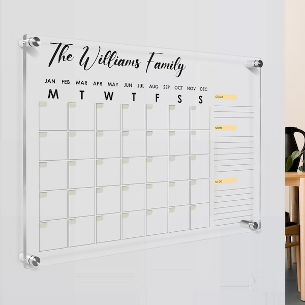 Acrylic Wall Calendar 2023 , 4,7mm Personalized Monthly Wall Mounted Calendar, Family Planner Home, Office, Task Organizer, Note Board