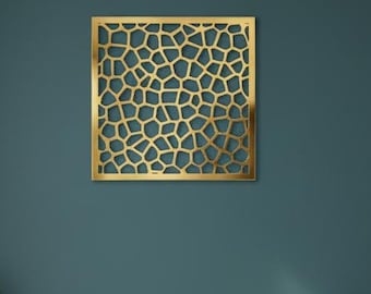 Gold Metal Wall Art - Square Geometric Panel - Abstract Cellular Pattern - Modern Voronoi Metal Art - Pebble Design - Entryway Statement