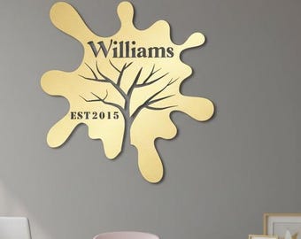 Personalized Metal Splash Wall Art,  Family Tree Large Metal Wall Art,  Customized Home Decoration, New Home ,  Christmas Gifts
