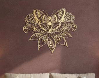 Stunning Butterfly Style Mandala Large Metal Wall Art - Boho Decor for Your Space - Nature Inspired Decor, Unique Home Gift For Couple