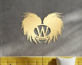Custom Gold Angel Wings Metal Wall Art Decor for Stylish Home Decoration, Inspirational Unique Gift for Women, Elegant Living Room Accent