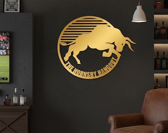 Gold Personalized Metal Bull Wall Art, Large Metal Wall Art,  Custom Home Decoration, New Home , Unique Gifts, Contemporary Art