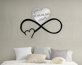 Metal Customized Names and Date Sign , Heart and Infinity, Custom Large Metal Wall Art, Home Decoration, Wedding Gift, New Home
