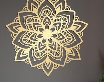 Mandala Flower Metal Wall Art – Large Boho Floral Wall Decor for Living Room or Bedroom – Intricate Lotus Design – Gold Modern Artwork Gift
