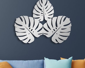 Monstera Leaf Metal Wall Art – Modern Tropical Leaf Decor, Set of 3 Plant Wall Hangings, Indoor Outdoor Greenery, Minimalist Home Accent