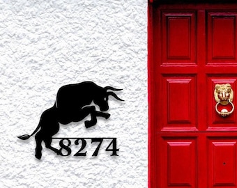 Bull  Style Metal Address Plaque , Address Sign , Metal House Number, Modern Home Decoration, Personalized Unique Gifts, Contemporary Art