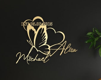 Personalized Wedding Gift for Couple, Metal Butterfly Sign Name and Date, Wedding Date Sign, Engagement Announcement Sign, Anniversary Gift