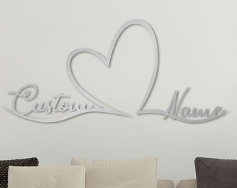 Metal Silver Customized Love Sign, Heart and Love Large Metal Wall Art, Personalized Metal Art, Home Decor, Wedding, New Home