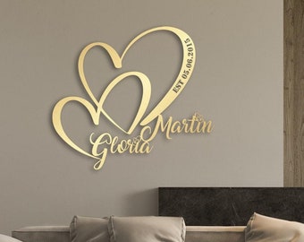 Personalized Wedding Gift for Couple, Metal Heart Sign with Name and Date, Wedding Date Sign, Engagement Announcement Sign, Anniversary Gift