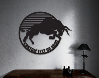Personalized Metal Bull Wall Art,  Large Metal Wall Art,  Customized Home Decoration, New Home , Personalized Unique Gifts, Contemporary Art