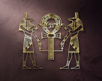 Gold Metal Ankh God of Egypt Wall Art, Anubis Wall Decor, Metal Ancient Egypt Wall Art,  Personalized Unique Wedding, Home Gifts for Couple