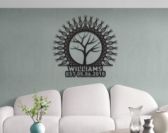 Metal Family Tree Name Sign, Large Metal Wall Art and Decor,  Custom Home Decoration, Last Name Sign, Wedding Gift for Couple, Tree of Life