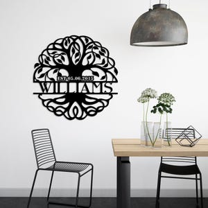 Custom Last Name Metal Sign, Tree of Life Monogram, Personalized Family Name Sign, Outdoor Decor,  Wedding Anniversary Gift