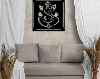 Ganesha Large Metal Wall Art and Decor, Elephant Ganapati Statue, Hindu God Idol Home Decoration, Diwali Gifts, Indian Home Gifts for Couple