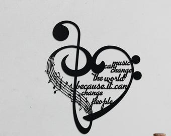 Custom Music Notes Wall Art – Metal Heart and Notes Design, Personalized Musician Gift, Modern Art Decor with Personalized Music Quote