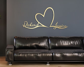 Gold Metal Custom Love Sign, Heart and Love Large Metal Wall Art, Personalized Metal Decor, Home Decoration, Wedding Gift for Couples