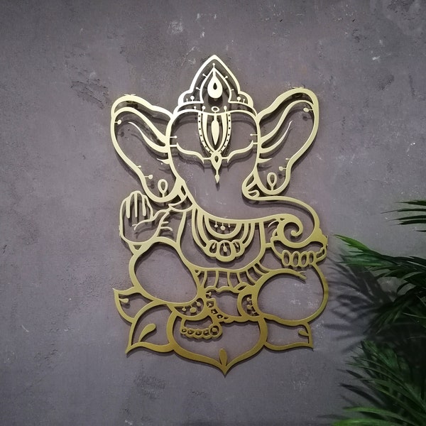 Ganesha Large Metal Wall Art and Decor, Ganapati  Elephant , Hindu Home Decoration, Personalized Unique Wedding, Home Gifts for Couple