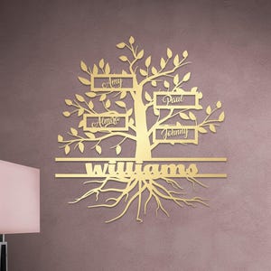 Gold Metal Family Tree Name Sign, Large Metal Wall Art,  Customized Home Decoration,  Wedding Gift, Personalized Unique Gifts