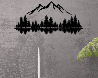 Mountain Forest Metal Wall Art – Minimalist Mountain Scene, Pine Tree Silhouette, Nature-Inspired Modern Metal Decor for Home or Cabin