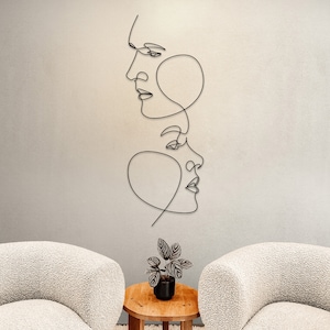 Arte minimalista de pared de metal: escultura moderna de rostros abstractos, decoración contemporánea de alambre, regalo único para sala de estar u oficina.